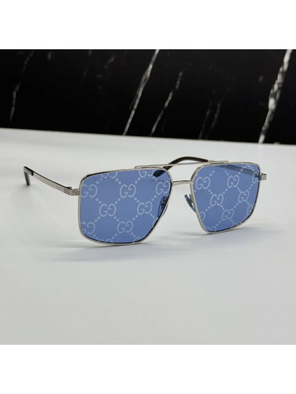 New Gucci GG0941S 004 Silver Blue Pilot Frame Unisex Sunglasses